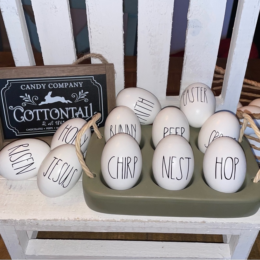 Rae Dunn Inspired Personalized Wooden Easter Eggs Spring Tiered Tray Decor